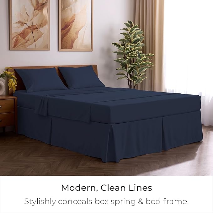 Mellanni Bed Skirt Twin XL Size - Bed Skirting - 15-Inch Tailored Drop Pleated Dust Ruffle - Hotel Luxury Bedding - Wrinkle, Fade, Stain Resistant - 1 Bedskirt (Twin XL, Navy Blue)