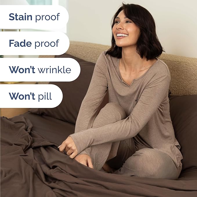 Twin 4 Piece Sheet Set - Cooling, Comfy & Breathable - Hotel Luxury Bedding, Includes Fitted Sheet for Women, Men, Kids and Teens - 1 Flat, 1 Fitted Sheet, 2 Pillowcases with Deep Pockets - Brown