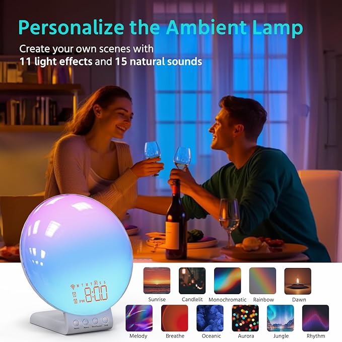MOMILLA Sunrise Alarm Clock, 3 in 1 Wireless Charging Station, Smart App Control White Noise Sound Machine, Wake up Light, Sunset Night Light Alarm Clocks for Heavy Sleepers Kids