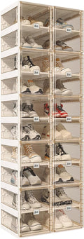 ANTBOX Foldable Shoe Rack,Shoe Organizers for Closet Plastic Shoe Storage Box for Entryway,Living Room,Large Sturdy Stackable Sneaker Cabinet Bins with Magnetic Clear Door 10 Tiers 20 Pairs