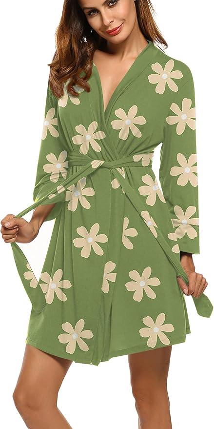 HOTOUCH Womens Robe Lightweight Short Knit Bathrobe Soft Ladies Sleepwear with Pockets