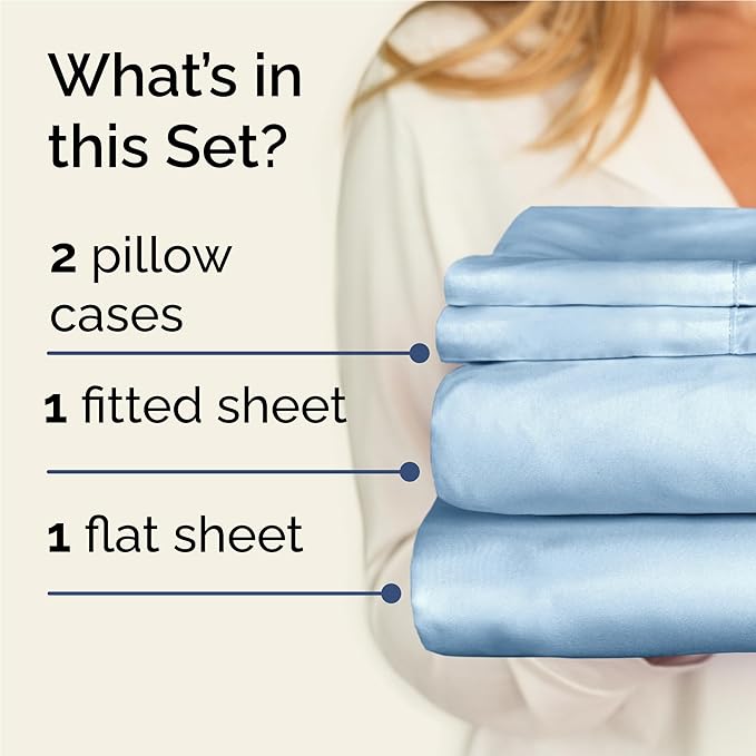 Twin XL 4 Piece Sheet Set - Cooling, Comfy & Breathable - Hotel Luxury Bedding, Includes Fitted Sheet for Women, Men, Kids & Teens - 1 Flat, 1 Fitted Sheet, 2 Pillowcases w/Deep Pockets - Baby Blue