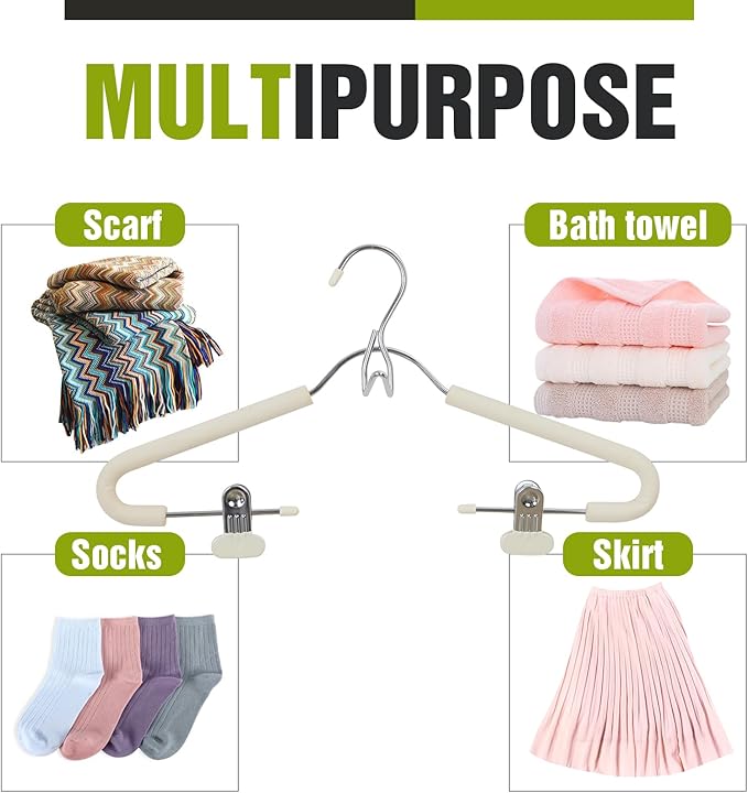 Spring Fever Foam Padded Clothes Hangers with Clips Hooks - Sponge Non Slip Chrome Plating Heavy Duty Space Saving for Women Men Pants Coat Beige 5 Pack