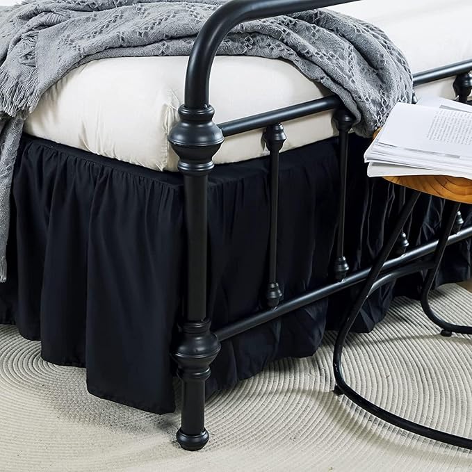 Bed Skirt Twin Size Ruffled Bed Skirt with Split Corners, 16 Inch Drop Dust Ruffle Bed Skirt with Platform, Black, Twin - 16" Drop