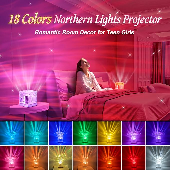 Birthday Gifts for Women Gifts for Teen Boys Girls Northern Lights Projector, 18-Color Teen Girl Gifts Trendy Stuff Valentines Day Gifts for Him, Galaxy Projector for Bedroom Cute Room Decor Aesthetic