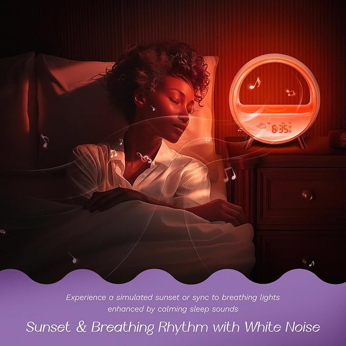 Dekala 5G Arches Gradual Sunrise Alarm Clock with Wireless Charging Loud Alarm Clock for Heavy Sleepers Sunset White Noise Sleep Sound Machine Bluetooth Speaker Night Light Touch/App/Button Control
