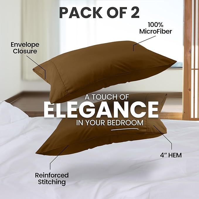 Pillow Covers by Utopia Bedding - Standard Size 2-Pack – Soft Brushed Microfiber – Perfect for Hospitals, Hotels, Guest Rooms – Oeko-TEX Certified, 20x26 Inches (Mocha)