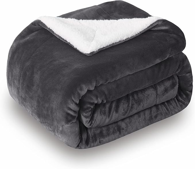 SOCHOW Sherpa Fleece Throw Blanket, Double-Sided Super Soft Luxurious Plush Blanket Queen Size 90 inchx90 inch, Dark Grey