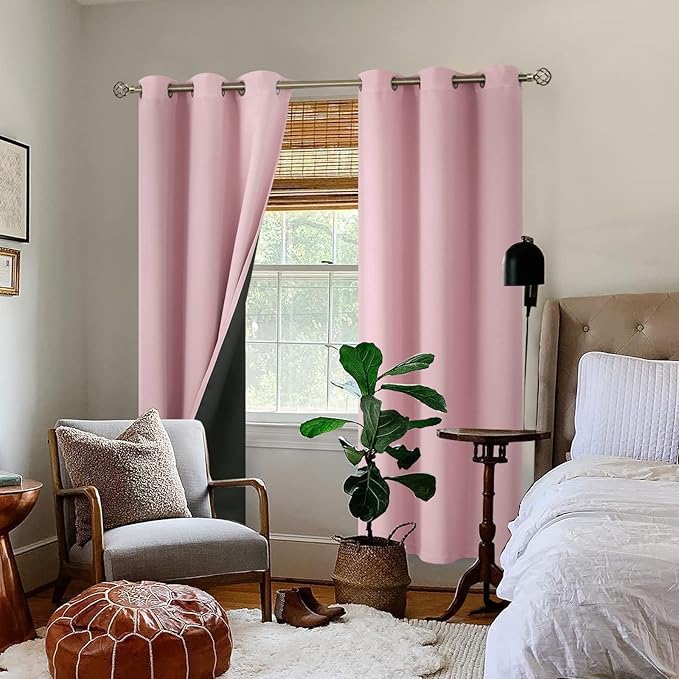 BGment Baby Pink 100% Blackout Curtains for Nursery Bedroom 84 Inch Length 2 Panels, Thermal Insulated Full Light Blocking Grommet Noise Cancelling Window Curtains for Girls Room, 42 Inch Wide Each