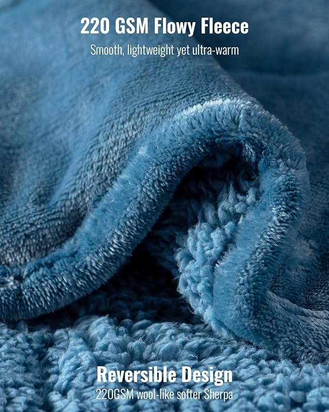 Sivio Sherpa Fleece Weighted Blanket for Adult, 15lbs Fuzzy Throw Blanket with Soft Plush Flannel, Reversible Queen Size Super Soft Extra Warm Cozy Fluffy Blanket, 60x80 Inch Dual Sided Slate Blue