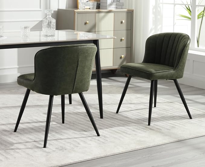 EALSON Modern Dining Chairs Set of 2 Leather Upholstered Accent Dining Room Chairs with Metal Legs Comfortable Armless Kitchen Chairs for Living Room/Dining Room,Green