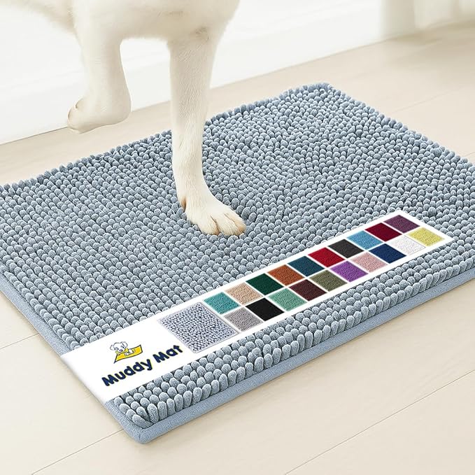 Muddy Mat® AS-SEEN-ON-TV Highly Absorbent Microfiber Door Mat and Pet Rug, Non Slip Thick Washable Area and Bath Mat Soft Chenille for Kitchen Bathroom Bedroom Indoor and Outdoor - Baby Blue 18"X28"