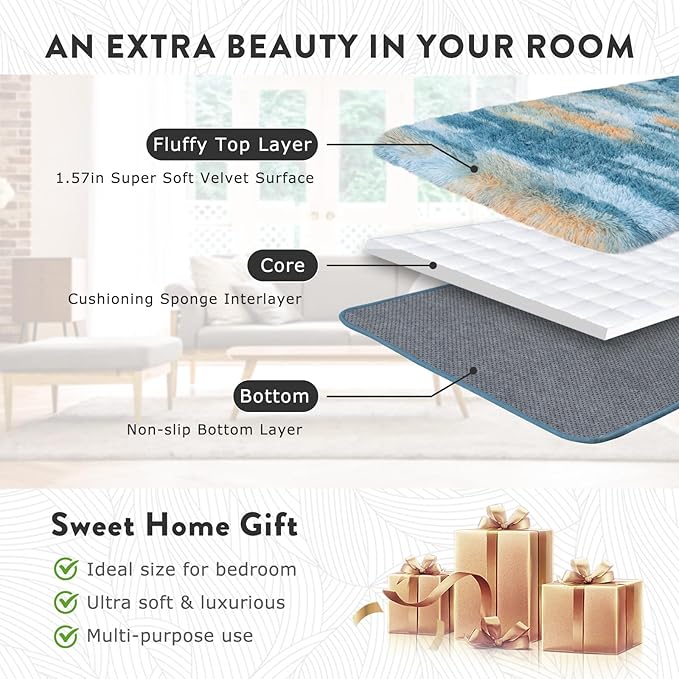 Fluffy Rugs for Living Room Bedroom, 5x7 Feet Abstract Blue Shag Area Rugs, Non-Slip Indoor Modern Fuzzy Plush Floor Carpet for Dorm Nursery Kids Room Decor, Soft Shaggy Throw Rug
