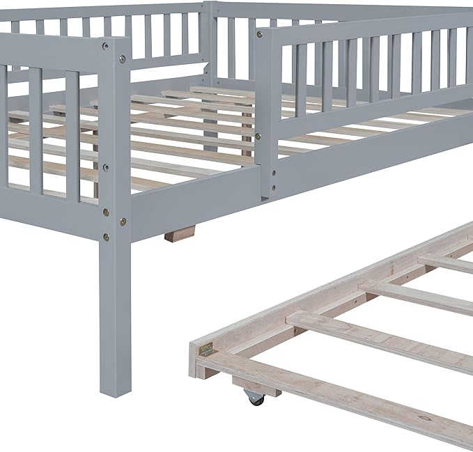 Bellemave Full Size Bed Frames with Rails for Kids, Full daybed Frame with Trundle for Boys/Girls/Adults， Gray
