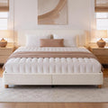 King Size Cloud Bed Frame, Upholstered Boucle Bed Frame with Adjustable Headboard, Solid Wood Legs, Rounded Corners Design & Easy Assembly – Modern Platform Bed,Cream