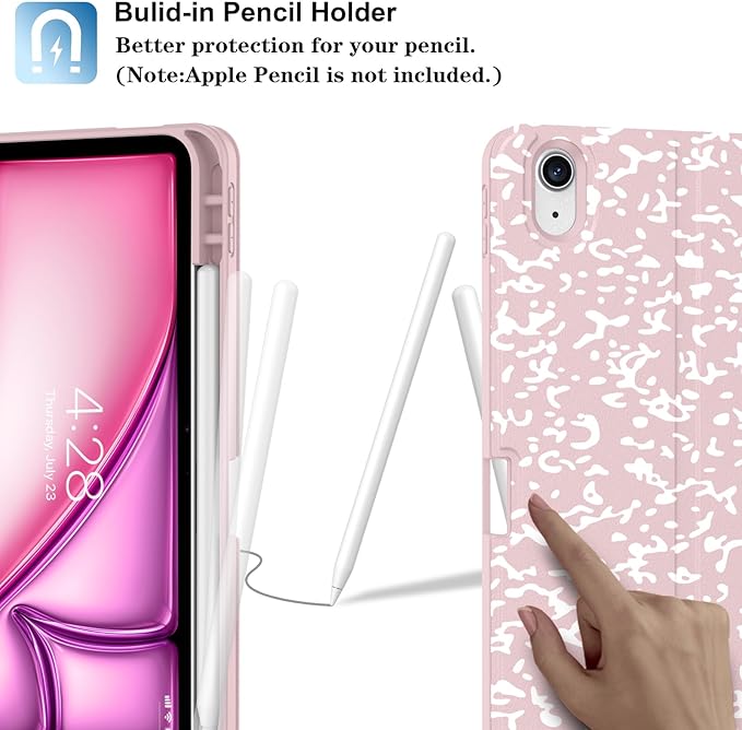 Supveco Keyboard Case for iPad Air 11 Inch (M3 2025,M2 2024),iPad Air 5th/4th Generation with Pencil Holder-7 Colors Backlit Wireless Detachable Folio Keyboard Cover with Soft TPU Back-Pink