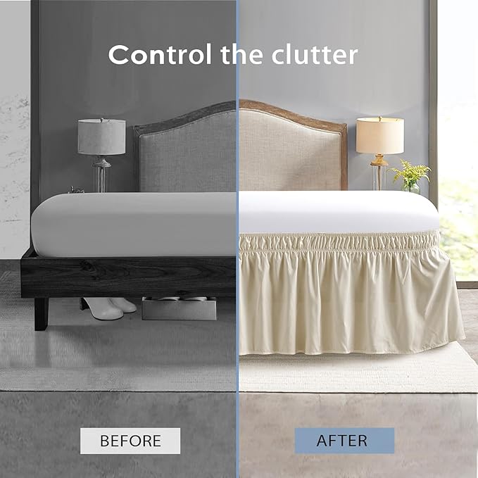 FreshCulture King Bed Skirt, Dust Ruffle for King Size Bed, Easy Fit with 22-Inch Tailored Drop, Elastic Wrap Around Bed Skirt King Size, Hotel Quality Bed Skirts for Adjustable Bed (Cream)