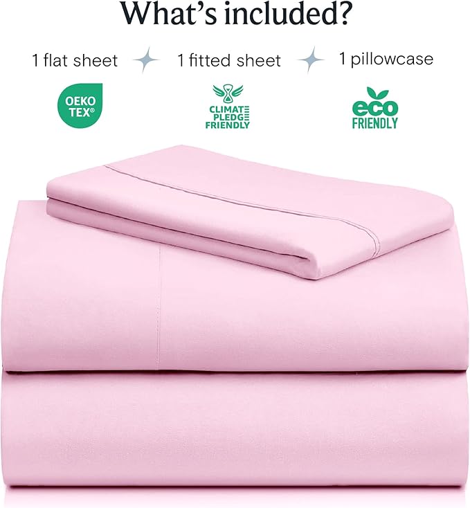 LuxClub 3 PC Twin XL Sheet Set, Deep Pockets Wrinkle Free Cooling Bed Sheets Hotel Bedding for Women, Men, Kids & Teens, Includes 1 Fitted Sheet, 1 Flat Sheet and 1 Pillowcase-Silky Soft Powder Pink
