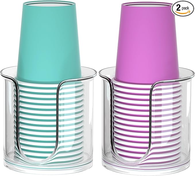 2 Pack Bathroom Cup Dispenser - Countertop 3 oz Bathroom Cup Holder for Dixie and Paper Cups - Mouthwash Cup Holder for 3oz Bathroom Cups（Clear）