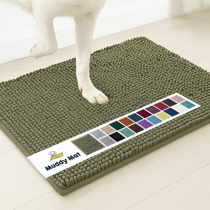 Muddy Mat® | Super Absorbent Door Mat Indoor, Microfiber Quick Dry Chenille Entryway Rug, Non-Slip Front Door Mat, Indoor Mats for Entryway, Machine Washable Pet Rug, Army Green 48"x72"