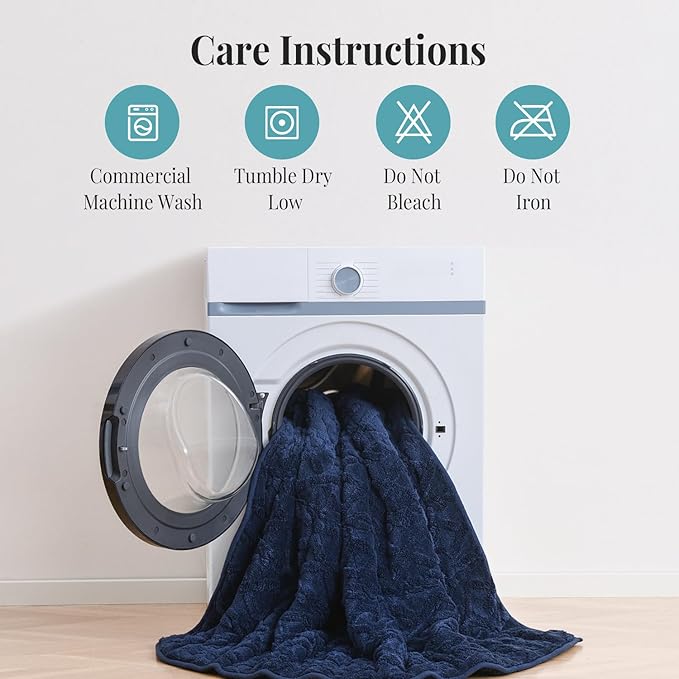 Topblan Weighted Blanket Twin Size 15 Pounds, Soft Weighted Blanket with Doubled-Sized Shaggy Sherpa, Jacquard Knitted Stylish Weighted Throw Blanket for Better Sleep, Navy Blue, 48 x 72 inches
