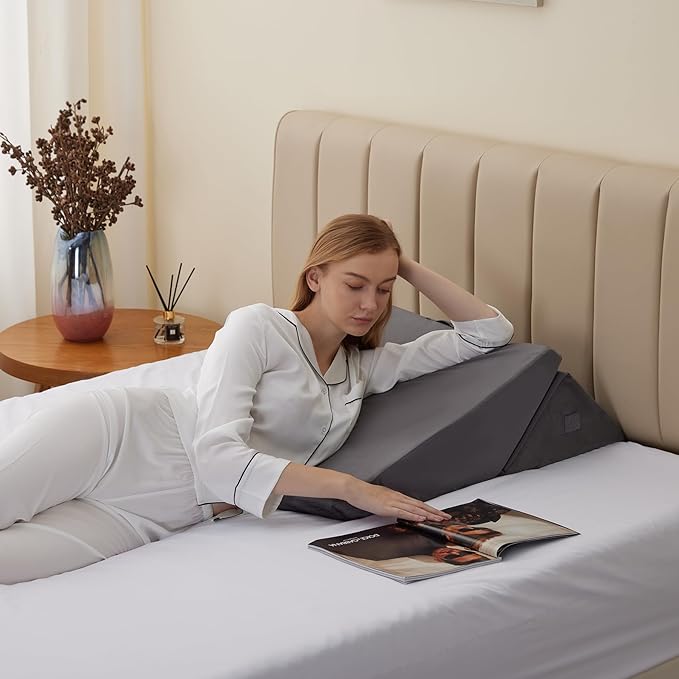 Bedluxe Wedge Pillow for Sleeping, Adjustable 9&12 Inch Foldable Bed Wedge Pillow Set, Orthopedic Memory Foam Triangle Pillows Wedge, 7-in-1 Elevated Pillows for Leg and Back Support, Velvet