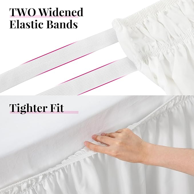 RIMELA White Bed Skirt Twin Size 12 Inch Drop, Elastic Bed Skirting for Bed Base and Frame, Bedding Dust Ruffle Easy to Install, Lightweight Wrap Around Adjustable Bedskirt