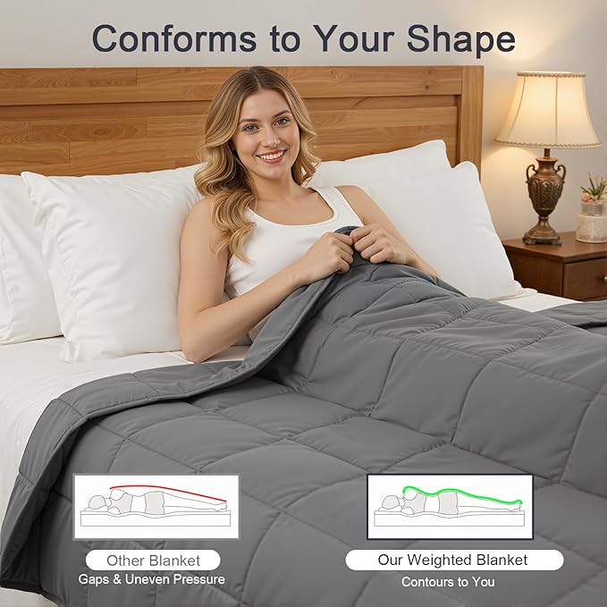 Smart Queen Weighted Blanket for Adults,(60"x80",20lbs Grey) Full Size Soft Cooling Heavy Blanket for Sleeping, Breathable Blanket with Glass Beads Perfect for 190-210 lbs,All Season,Machine Washable