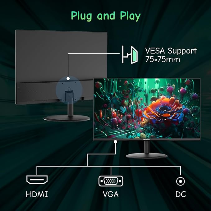 SANSUI Computer Monitor 24 inch IPS Eye Care 1080P Display HDMI,VGA Ports with 178° Viewing Angle/Frame-Less/Tilt/VESA Compatible for Office and Home