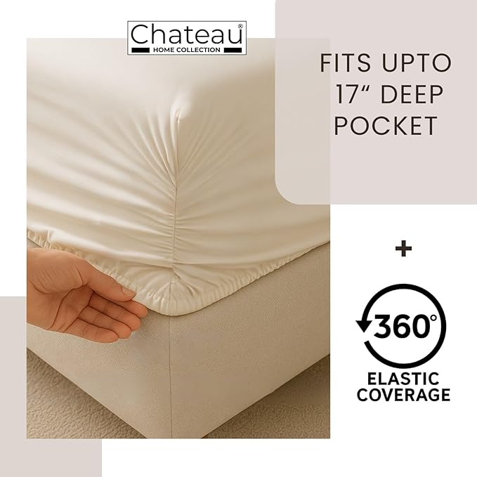 100% Egyptian Cotton Sheets Full Size Bed Set, Deep Pocket Full Sheet Set, 400 Thread Count Cotton Bed Sheets, Naturally Cool Soft Breathable Elasticated Luxury Bedding For All Seasons-Semolina