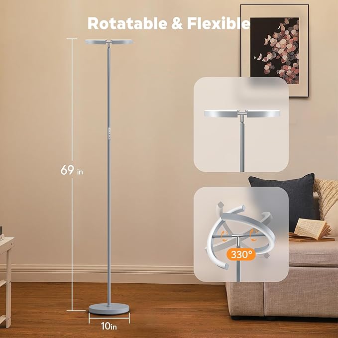 Silver Gray RGBCW Floor Lamp, Bright Color Changing RGB Standing Lamp, Modern Stepless Dimmable LED Tall Lamp with Remote Control, 20W 3000-6000K Floor Lamps for Living Room, Bedroom, Office