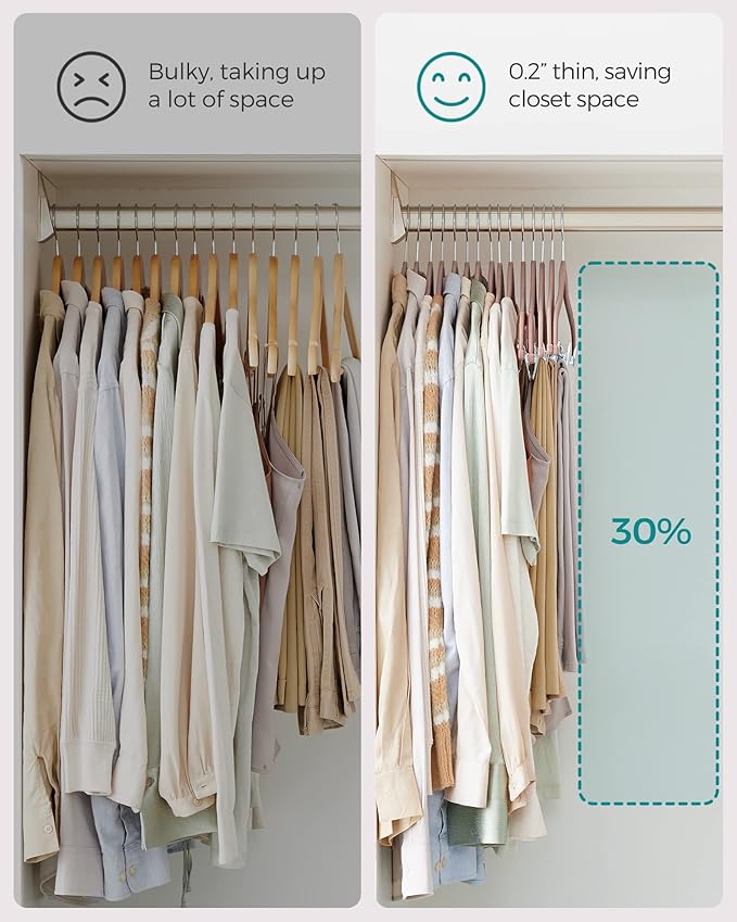SONGMICS 30-Pack Pants Hangers, 16.7-Inch Long Velvet Hangers with Adjustable Clips, Heavy-Duty, Non-Slip Skirt Hangers, Space-Saving for Pants, Skirts, Coats, Dresses, Pale Brown UCRF012LB30