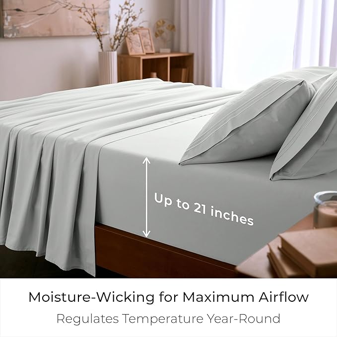 Mellanni California King Sheet Set - 6-Piece Iconic Collection Bedding, (Including 4 Pillowcases), 21-Inch Extra Deep Pocket, Easy Care, Ultra Soft, Cooling Sheets, Brushed Microfiber - Ivory