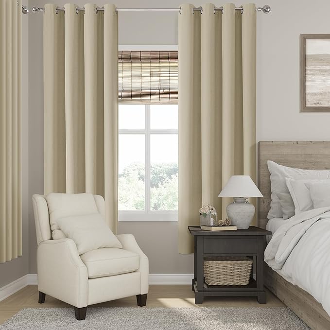 ChrisDowa 100% Blackout Tan Solid Curtains 72 Inches Long 2 Panels for Bedroom Living Room,Farmhouse Room Darkening Thermal Insulated Soundproof Grommet Top Window Treatment Drapes,52x72