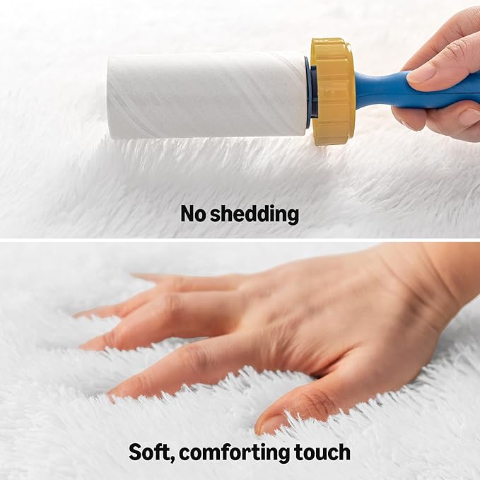 Amazon Basics Fluffy Washable Round Area Rug, Circle Shaggy Carpet for Living Room, Bedroom, Nursery, 4'R, Cream