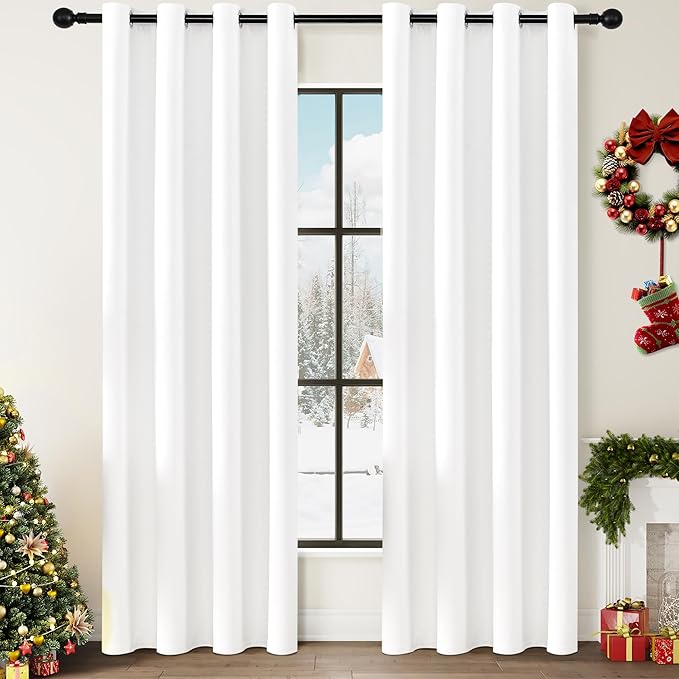 ChrisDowa 100% Blackout Pure White Solid Curtains 90 Inches Long 2 Panels for Bedroom Living Room,Farmhouse Room Darkening Thermal Insulated Soundproof Grommet Top Window Treatment Drapes,52x90