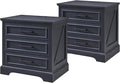 ACCOHOHO Farmhouse Nightstands Set of 2, 22 Inch Wide End Table with Charging Station & 3 Large Drawers, Rustic Wood Small Dresser Chest of Drawers for Bedroom, Living Room, Black