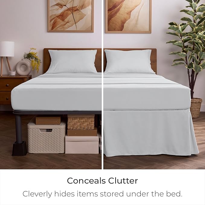 Mellanni Bed Skirt Twin XL Size - Bed Skirting - 15-Inch Tailored Drop Pleated Dust Ruffle - Hotel Luxury Bedding - Wrinkle, Fade, Stain Resistant - 1 Bedskirt (Twin XL, Light Gray)
