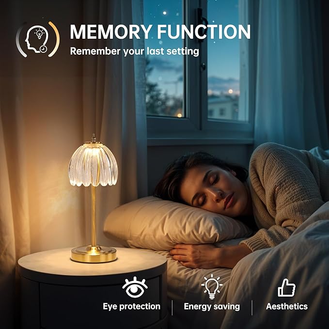 Set of 2 Tulip Table Lamp with 5000mAh Battery & Touch Control, Cordless Small Table Lamp with 3 Colors, Dimmable Rechargeable Table Lamps for Bedroom, Desk, Bedside (Transparent Tulip)
