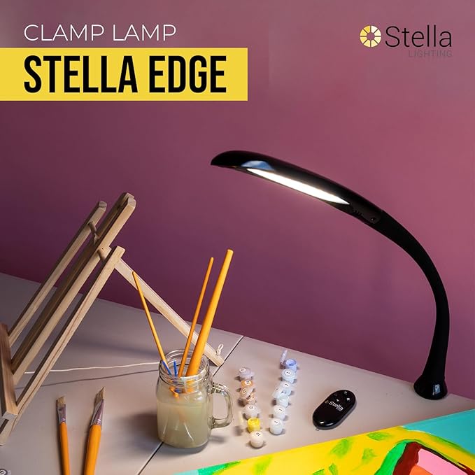 Stella Edge Premium 10W LED Desk Clamp Task Lamp-Black-Adjustable Dimmable Low Vision Natural Table Light - Bright Macular Degeneration Aid Lighting - Hobby, Crafting, Sewing, Artist, Reading, Office