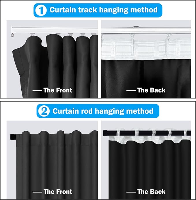 Room Divider Curtains Total Blackout Privacy Curtain Panel Room Thermal Insulated Noise Reduction Curtains for Bedroom Window Living Room Ceiling Track Curtain W 8.3 ft × H 7 ft Black
