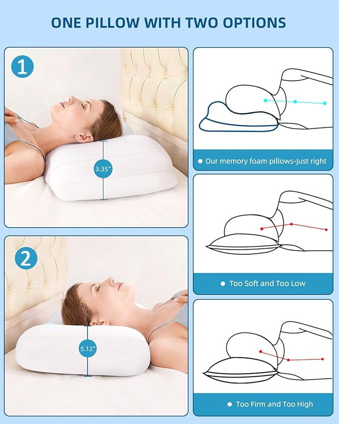 Sleep Pillow Ergonomic Contour Design with Side Sleeping Armrest Area Neck Support Pillow for Side, Back and Stomach Sleepers White