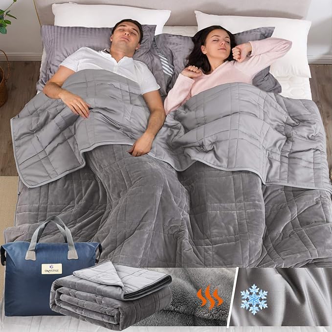 OMYSTYLE 15lb Weighted Blanket Queen Size(80''x87'', Double-Sided), Warm Short Plush and Cool Tencel Fabric Reversible Weighted Blanket for Adult - Carry Bag Included