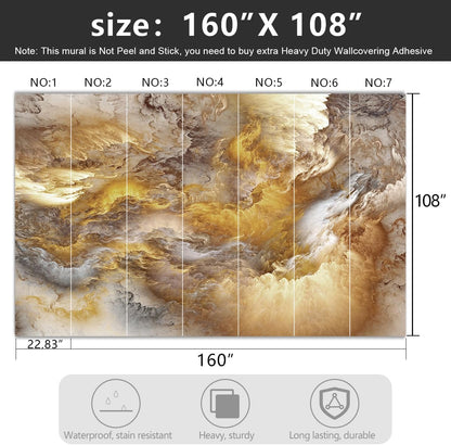 -Golden Clouds Ceiling Fabric Wallpaper Living Room Bedroom Bathroom Modern Boys Girls Kids Room Abstract Large Mural- 160"x108"（ not Peel and Stick）
