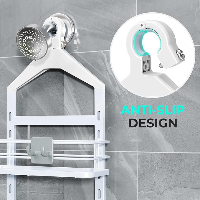 ODesign 4 Tier Height-Adjustable Shower Caddy Hanging Anti-Swing-Over The Shower Head Caddy-Storage Organizer Bathroom Shelves Basket-White