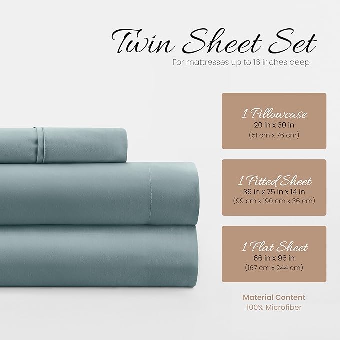Linen Market Bed Sheets for Twin Size Bed (Ocean) - Sleep Better Than Ever with These Soft and Cooling Twin Sheets - Deep Pocket Fits 16" Thick Beds - 4 Piece Twin Sheet Set