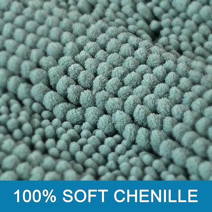H.VERSAILTEX Bath Rugs for Bathroom Non Slip Bath Mats Extra Thick Chenille Striped Rug 20" x 32" Absorbent Non Skid Fluffy Soft Shaggy Washable Plush Mat for Indoor, Bath Room, Tub - Eggshell Blue