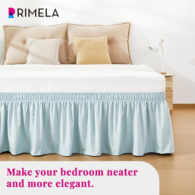 RIMELA Grayish Blue Bed Skirt King Size 18 Inch Drop, Wrap Around Elastic Bedskirt, Dust Ruffle for Adjustable Bed Base Machine Washable Easy to Install Bed Skirts