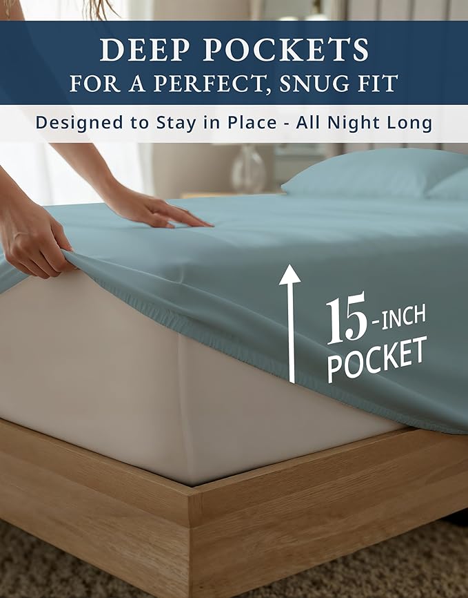 LANE LINEN 100% Egyptian Twin XL Sheets Set - 1000 Thread Count, Soft & Comfy Thick Fully Elasticized Mercerized Cotton Twin Extra Long Sheet Set, No Pill Fade Resistant Elegant Sheets - French Blue