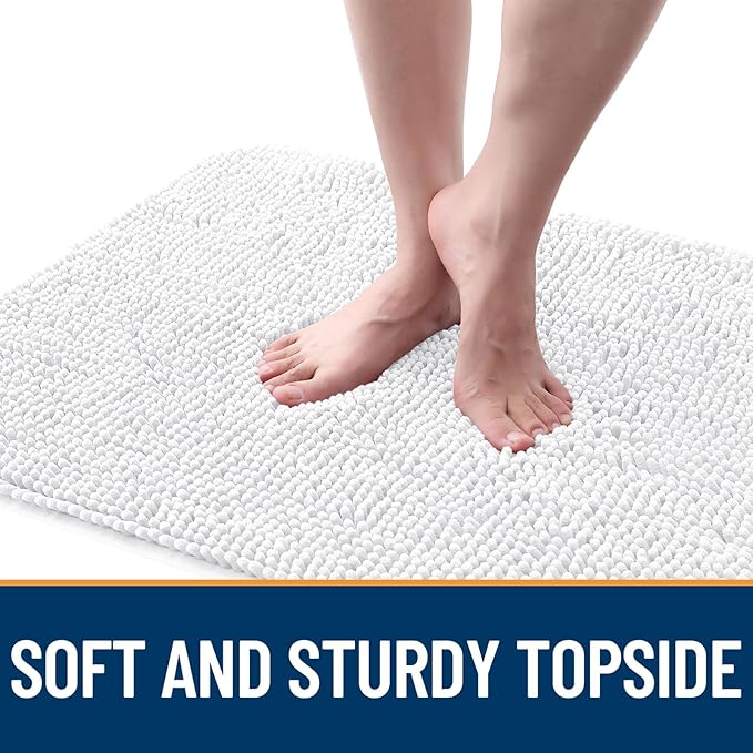 OLANLY Dog Door Mat for Muddy Paws 47x20, Absorbs Moisture and Dirt, Absorbent Non-Slip Washable Doormat, Quick Dry Chenille Mud Mat for Dogs, Entry Indoor Entryway Carpet for Inside Floor, White